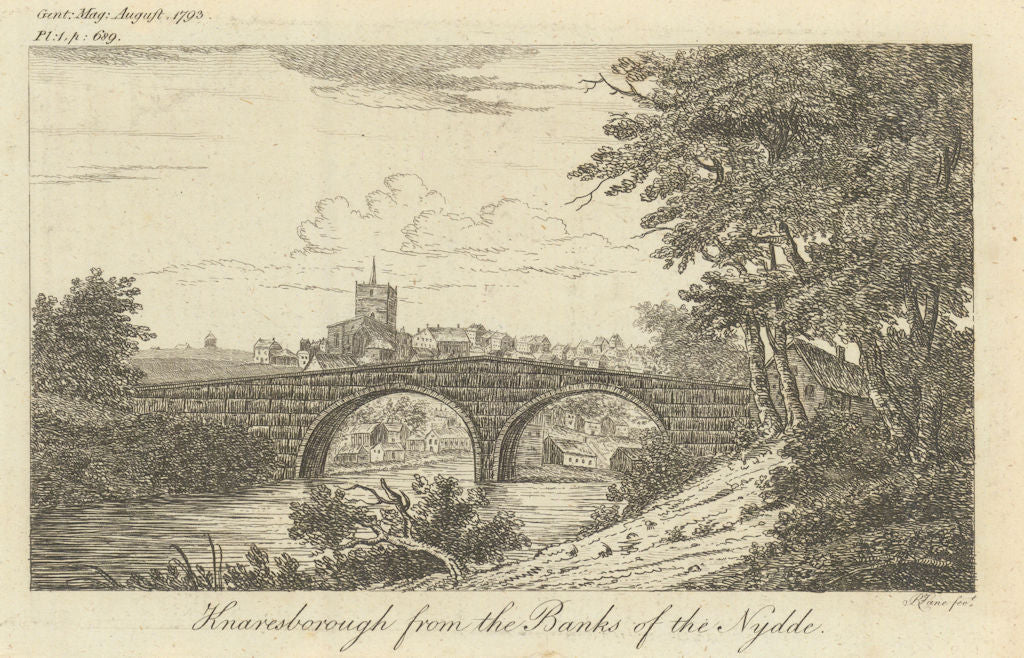 Knaresborough from the Banks of the Nidd, North Yorkshire. Gent's Mag 1793